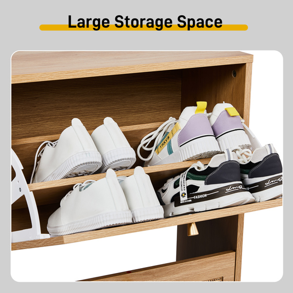 2排4个翻斗带高脚拱形藤面 鞋柜 密度板贴三胺 105*24*98cm 原木色-6