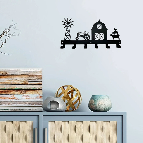 1PC，坚固的金属挂壁式储物架，带挂钩，非常适合挂外套，钥匙，毛巾等。一个多功能和实用的支架。实用钩子。（TikTok、temu下自提）-11