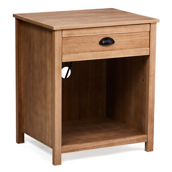 橡木色 P2密度板+贴实木皮框架 56*45*65cm 一抽带下隔层 床头柜 中世纪现代 1pcs-14