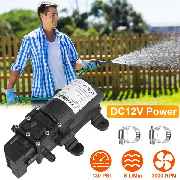 2PCS 12V 水泵（带 2 个软管夹） 130PSI 自吸式喷雾泵 70W 电动隔膜水泵 6 升/分钟，适用于房车露营者和船舶-6