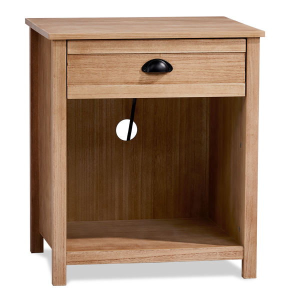 橡木色 P2密度板+贴实木皮框架 56*45*65cm 一抽带下隔层 床头柜 中世纪现代 1pcs-13