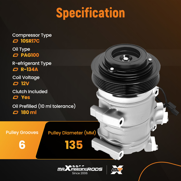 空调压缩机带离合器替换件适用于Honda Odyssey 2008-2017 Acura MDX ZDX 3.7L CO10840C-5