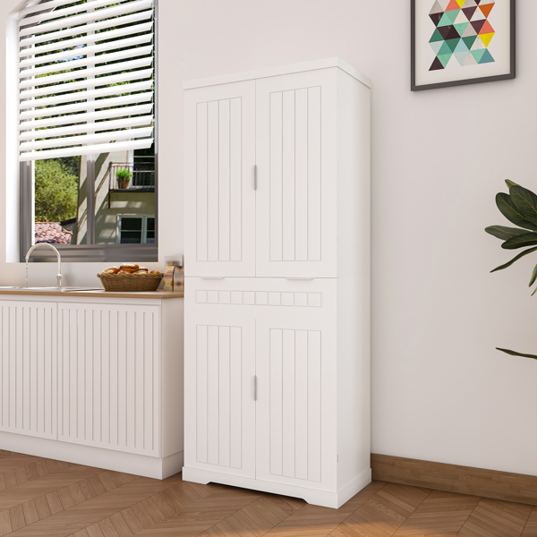 食品柜，71.65 英寸高储物柜，带抽屉，2 个橱柜和 6 个门架，可调节搁板，独立式橱柜，适用于厨房、客厅、浴室，农舍风格，白色-5