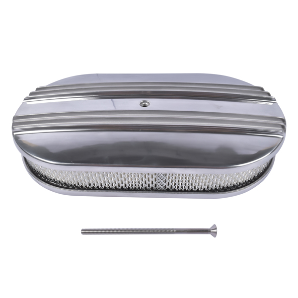 空气滤清器 15" Oval Half Finned Polished Aluminum Air Cleaner Filter Fits for Chevy Ford Mopar SBC BBC 350-1