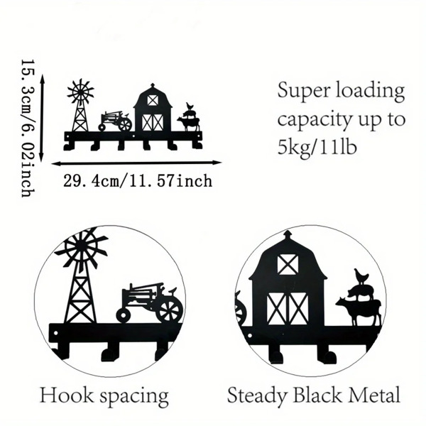 1PC，坚固的金属挂壁式储物架，带挂钩，非常适合挂外套，钥匙，毛巾等。一个多功能和实用的支架。实用钩子。（TikTok、temu下自提）-12