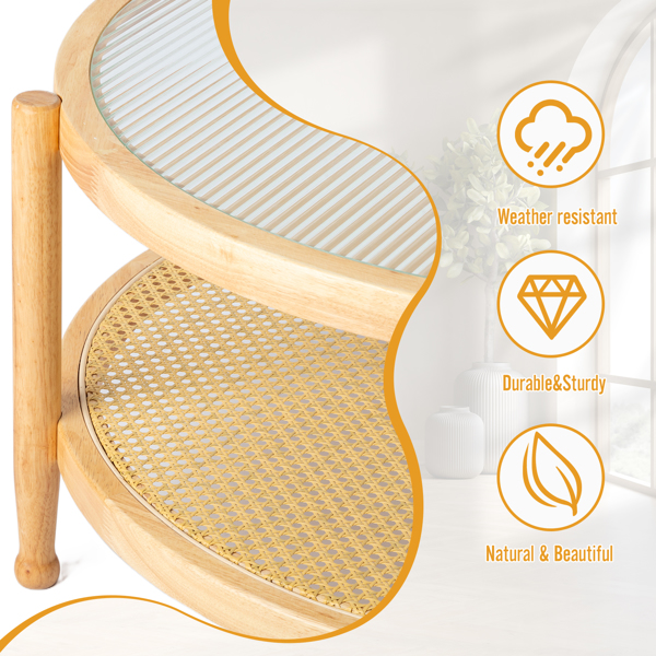 31.5 双层 原木色 庭院木边桌 玻璃 橡胶木 PE藤-14