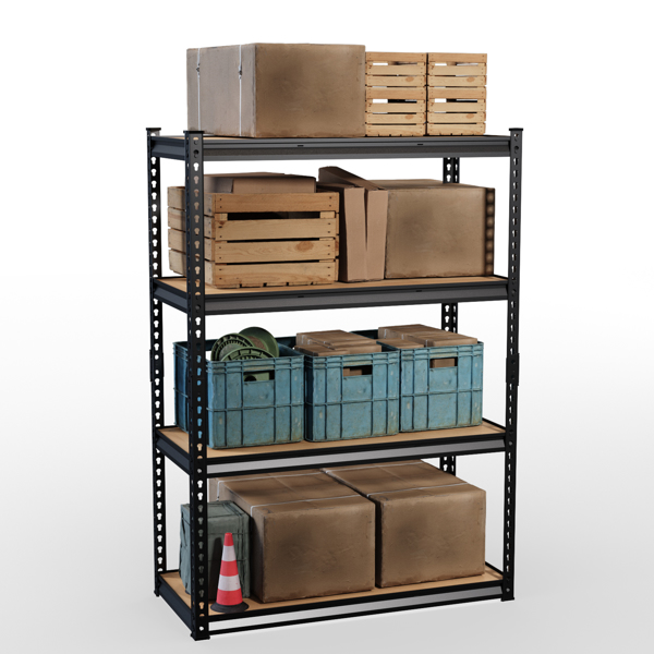 4层 可自由调节层间距 葫芦形孔位 带手套橡胶锤 展示架 铁 122*60*153.5cm 黑色铁件原木色中纤层板-4