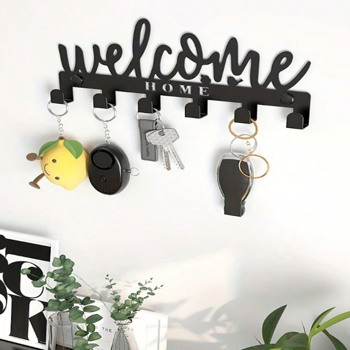 这一件粘合剂安装钥匙持有人加倍作为一个所有在一个组织者。它可以放钥匙、帽子和毛巾，为壁挂式存储提供了一个时尚实用的解决方案。（TikTok、temu下自提）