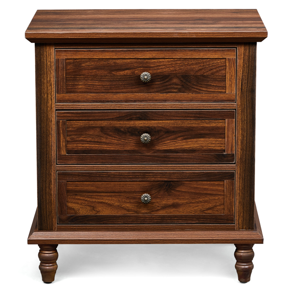 棕色 P2刨花板贴3D纸+实木腿 63*44.5*68.5CM 三抽 床头柜 1pcs-13