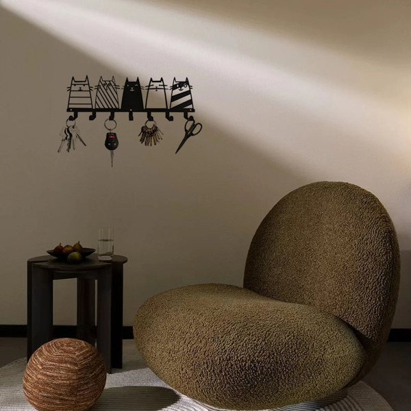 可爱的猫装饰挂钩。七钩键钩架，转换成一个高品质的现代壁挂式衣架（TikTok、temu下自提）-30