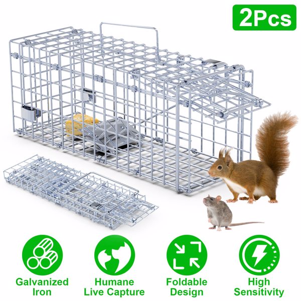 （自提可发加拿大，temu&tk下自提单）2 个装人性化捕鼠器 - 瞬时锁定单向门，2 毫米镀锌金属，对儿童和宠物安全，室内/室外可重复使用的捕鼠器，易于设置和释放-1