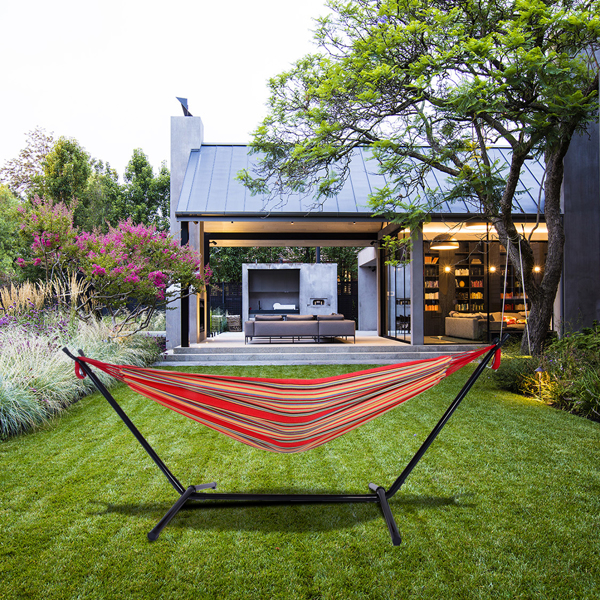 9ft 红小条 黑底银花架子 2*1.5m涤棉吊床 铁吊床套装 330.00lbs-25