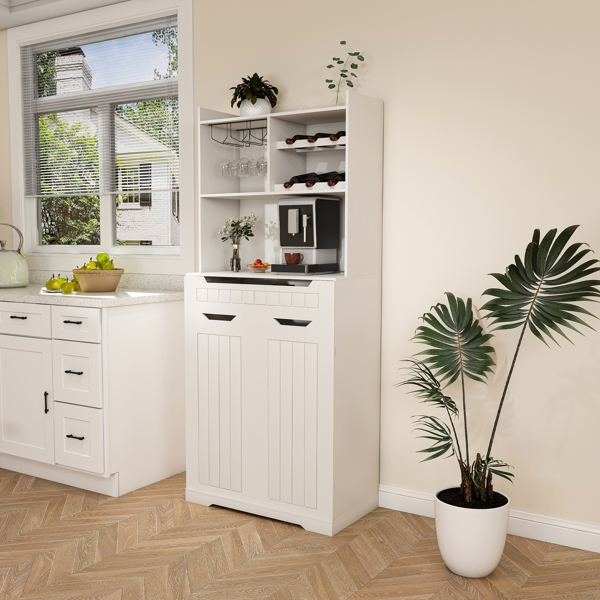 白色餐柜带 Hutch - 现代农舍厨房储物柜，带 2 个抽屉和谷仓门、咖啡吧台或酒柜，适用于餐厅、客厅-8