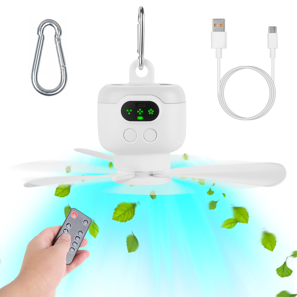 2 合 1 便携式露营风扇（带 LED 灯） 8000mAh 电池供电帐篷风扇（带安全扣） 数字显示 4 档速度 4 个定时器设置，适用于露营帐篷和房车-10