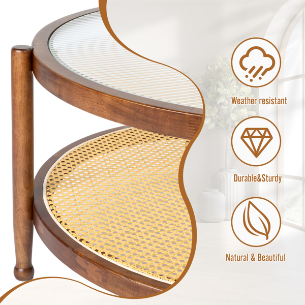 31.5 双层 胡桃色 庭院木边桌 玻璃 橡胶木 PE藤-14