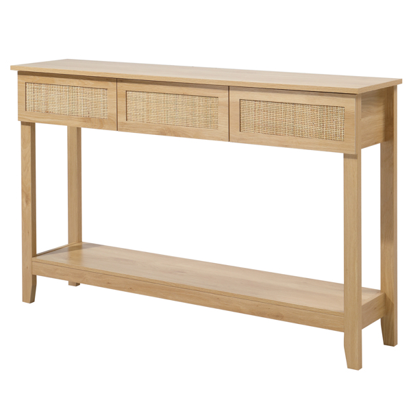 原木色 2层3抽 MDF 130*30*81cm 玄关桌 藤面-3