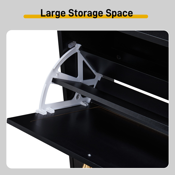 2排4个翻斗带高脚拱形藤面 鞋柜 刨花板+塑料藤 105*24*98cm 黑色框架+原木色藤面+黑色高脚 鞋柜-6