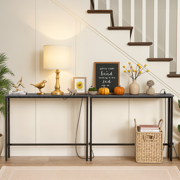 黑色 2件装 三胺+铁 200*15*79cm 玄关桌 带排插（美标）-5