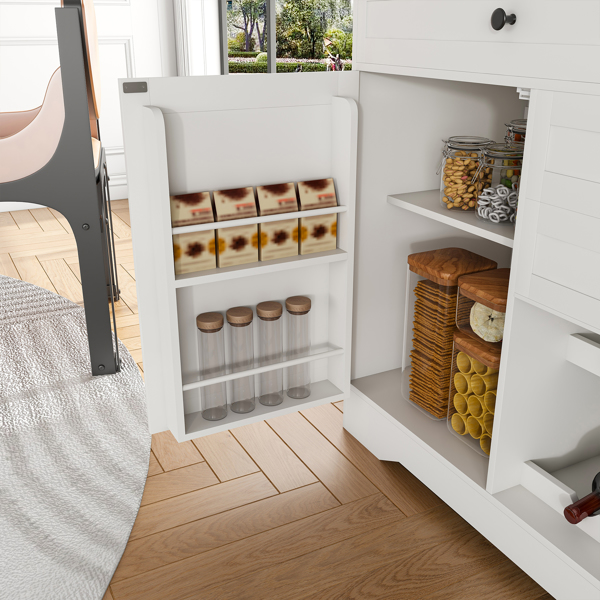 54 英寸农舍自助餐边柜，带储物柜和可调节搁板 - 带抽屉的木质桌面餐桌，适用于餐厅、客厅的厨房储物柜，白色-9