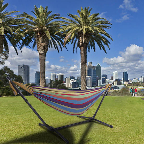 9ft 小彩条 黑底银花架子 2*1.5m涤棉吊床 铁吊床套装 330.00lbs-16