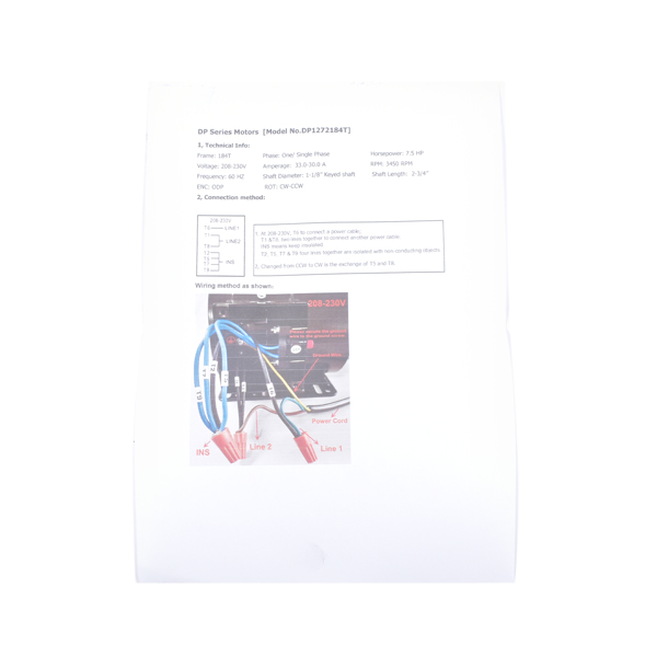 空气压缩机电机 7.5HP Air Compressor Electric Motor 3450RPM 184T Frame 230V Single Phase 2-3/4" Shaft Length-10