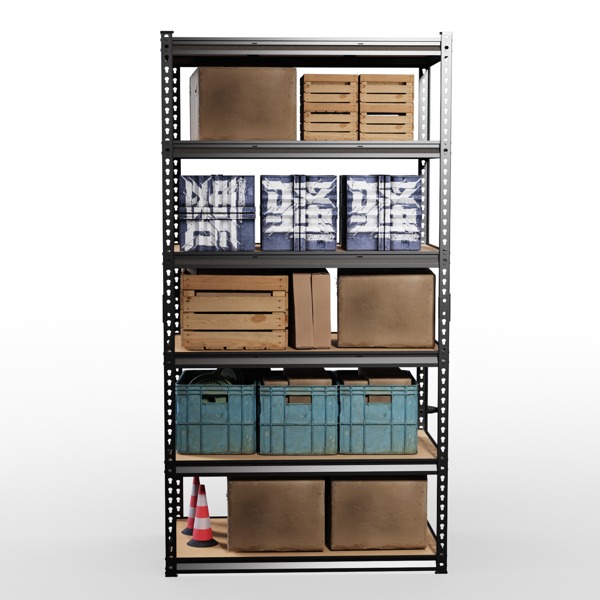 6层 可自由调节层间距 葫芦形孔位 带手套橡胶锤 展示架 铁 122*60*206cm 黑色铁件原木色中纤层板-4