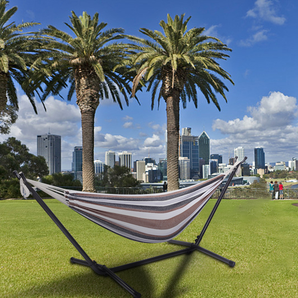 9ft 咖啡条 黑底银花架子 2*1.5m涤棉吊床 铁吊床套装 330.00lbs-24