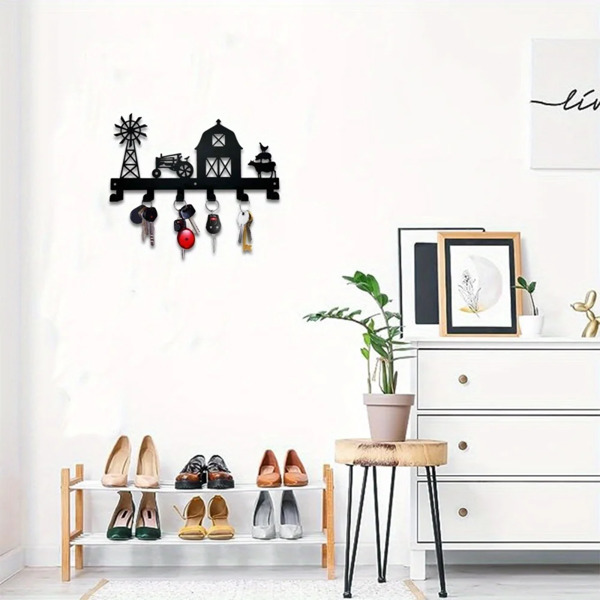 1PC，坚固的金属挂壁式储物架，带挂钩，非常适合挂外套，钥匙，毛巾等。一个多功能和实用的支架。实用钩子。（TikTok、temu下自提）-15