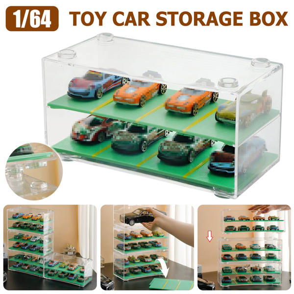 玩具车收纳盒透明展示架 1:64双层款带车位可叠加-3