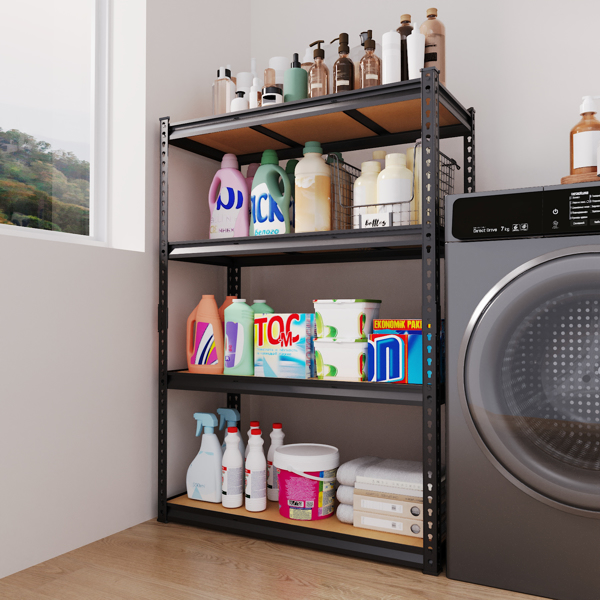 4层 可自由调节层间距 葫芦形孔位 带手套橡胶锤 展示架 铁 122*60*153.5cm 黑色铁件原木色中纤层板-5