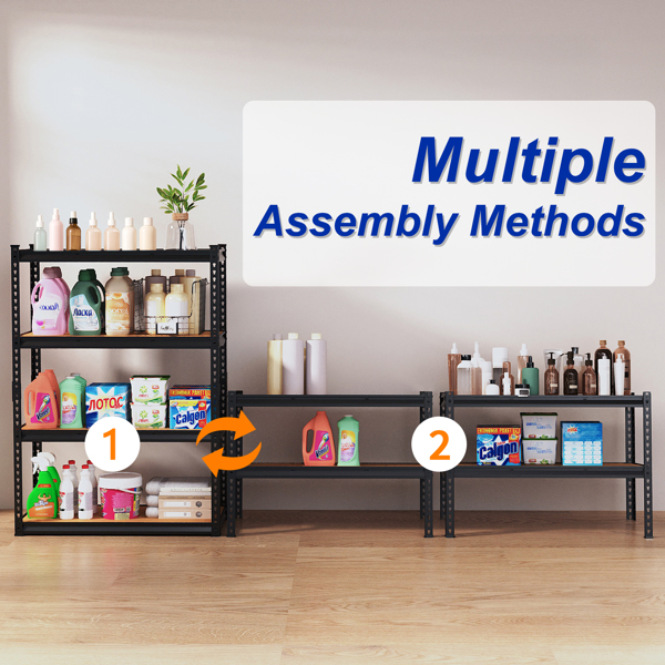 4层 可自由调节层间距 葫芦形孔位 带手套橡胶锤 展示架 铁 122*45*153.5cm 黑色铁件原木色中纤层板-2