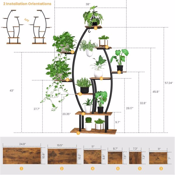 室内植物架，带生长灯，9层室内植物架、59英寸高的室内植物角架、金属植物花架、家庭叶形植物架、露台-3