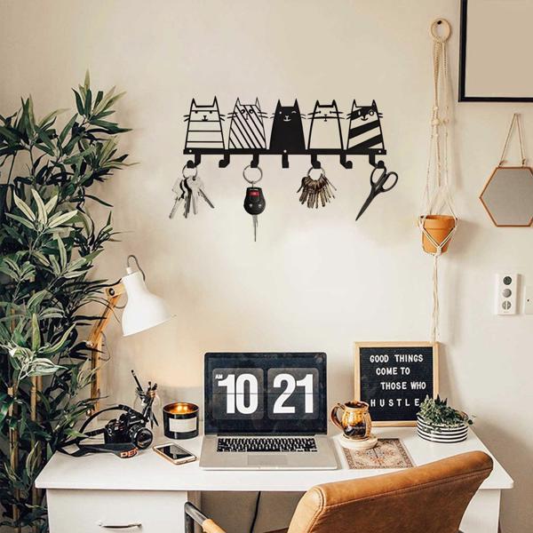 可爱的猫装饰挂钩。七钩键钩架，转换成一个高品质的现代壁挂式衣架（TikTok、temu下自提）-34