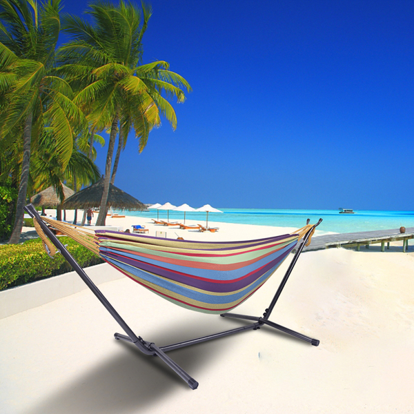 9ft 小彩条 黑底银花架子 2*1.5m涤棉吊床 铁吊床套装 330.00lbs-13