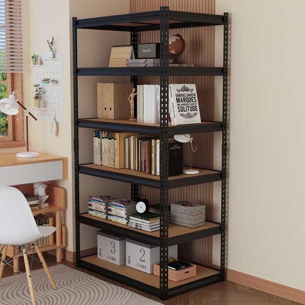 6层 可自由调节层间距 葫芦形孔位 带手套橡胶锤 展示架 铁 122*60*206cm 黑色铁件原木色中纤层板-11