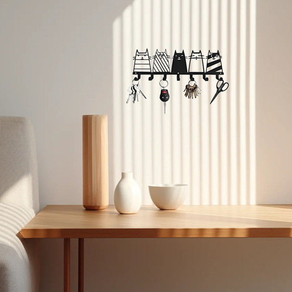 可爱的猫装饰挂钩。七钩键钩架，转换成一个高品质的现代壁挂式衣架（TikTok、temu下自提）-17