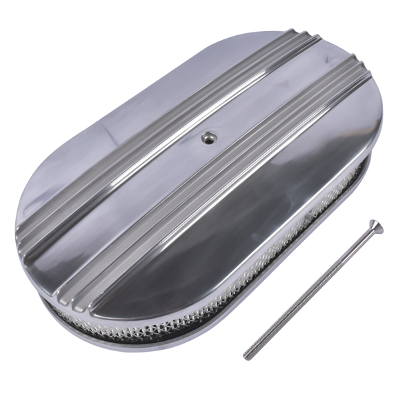 空气滤清器 15" Oval Half Finned Polished Aluminum Air Cleaner Filter Fits for Chevy Ford Mopar SBC BBC 350-3