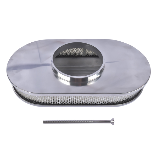 空气滤清器 15" Oval Half Finned Polished Aluminum Air Cleaner Filter Fits for Chevy Ford Mopar SBC BBC 350-7
