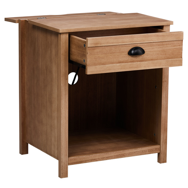 橡木色 P2密度板+贴实木皮框架 56*45*65cm 一抽带下隔层 床头柜 中世纪现代 1pcs-16