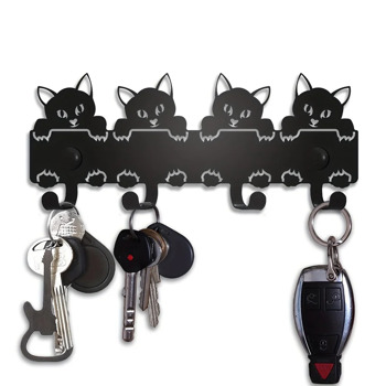 1pc Black Metal Cats Key Rack: Unique and Stylish. This Wall - Mounted Key Holder, a Decorative Entryway Storage Solution, Adds a Distinctive Aesthetic to Your Home\\'s Entry.Wall Sculptures.