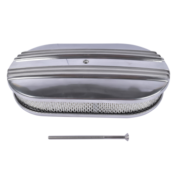 空气滤清器 15" Oval Half Finned Polished Aluminum Air Cleaner Filter Fits for Chevy Ford Mopar SBC BBC 350