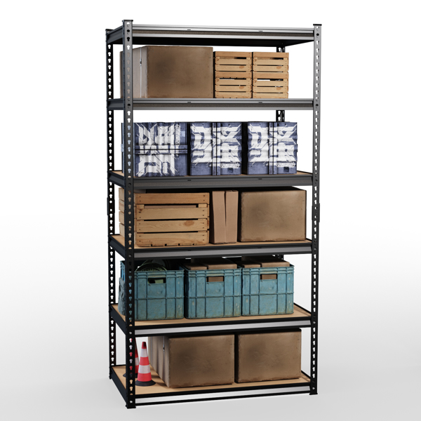 6层 可自由调节层间距 葫芦形孔位 带手套橡胶锤 展示架 铁 122*60*206cm 黑色铁件原木色中纤层板-3