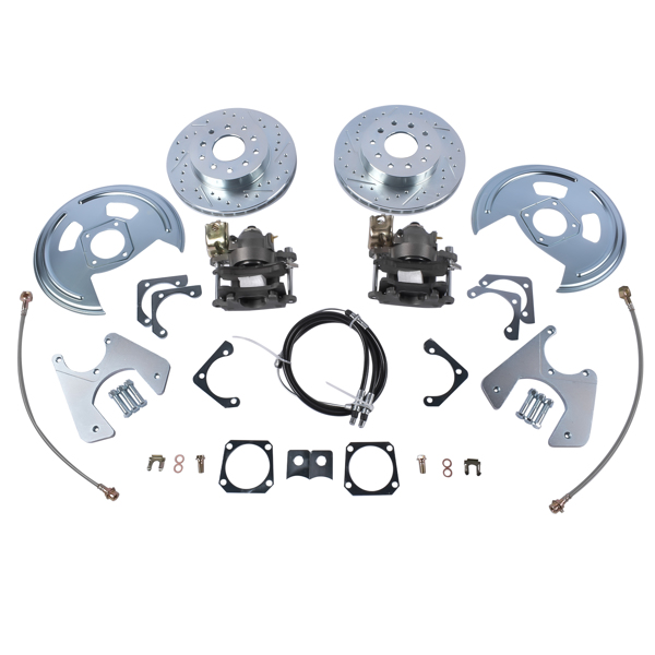 刹车盘套装 Fit for Chevy Camaro Pontiac Firebird (Staggered Shocks) Rear Disc Brake Conversion With Cross Drilled & Slotted Rotors With Parking Brake 1970-1981-1
