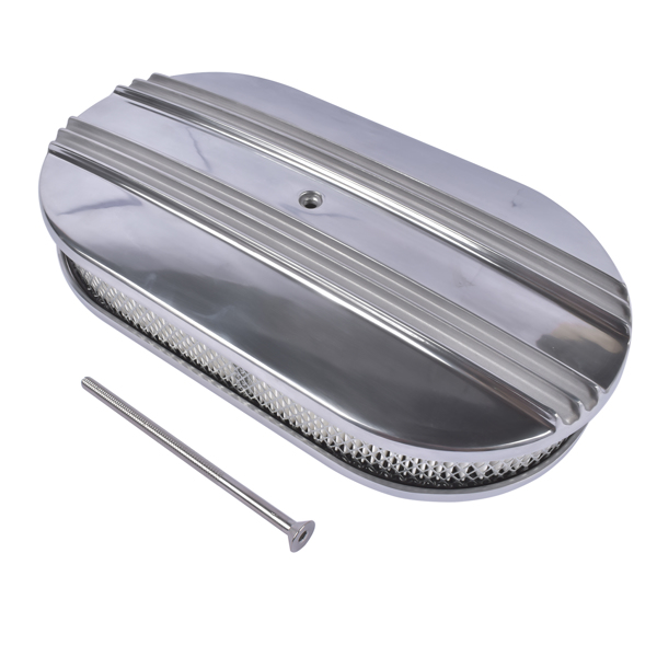 空气滤清器 15" Oval Half Finned Polished Aluminum Air Cleaner Filter Fits for Chevy Ford Mopar SBC BBC 350-2