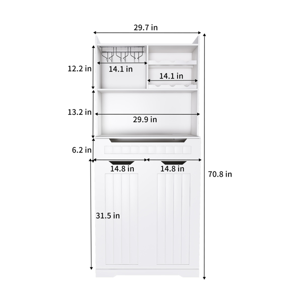 白色餐柜带 Hutch - 现代农舍厨房储物柜，带 2 个抽屉和谷仓门、咖啡吧台或酒柜，适用于餐厅、客厅-4