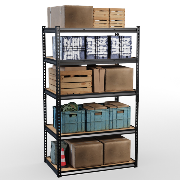 5层 可自由调节层间距 葫芦形孔位 带手套橡胶锤 展示架 铁 122*45*184cm 黑色铁件原木色中纤层板-3