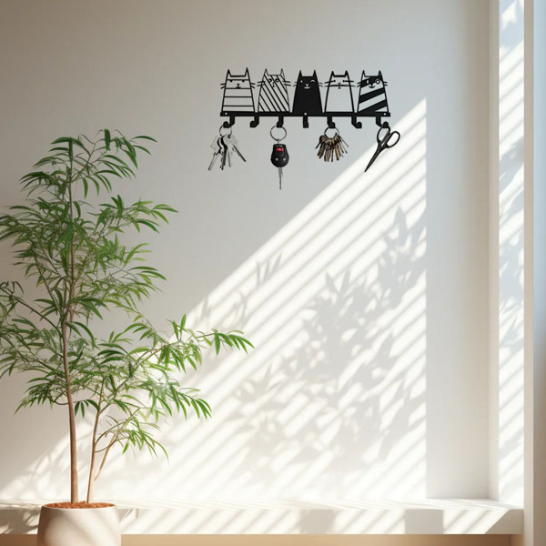 可爱的猫装饰挂钩。七钩键钩架，转换成一个高品质的现代壁挂式衣架（TikTok、temu下自提）-27