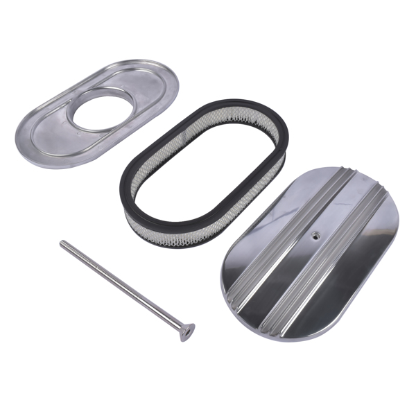 空气滤清器 15" Oval Half Finned Polished Aluminum Air Cleaner Filter Fits for Chevy Ford Mopar SBC BBC 350-5
