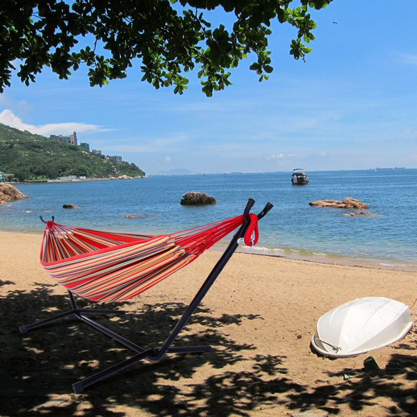 9ft 红小条 黑底银花架子 2*1.5m涤棉吊床 铁吊床套装 330.00lbs-10