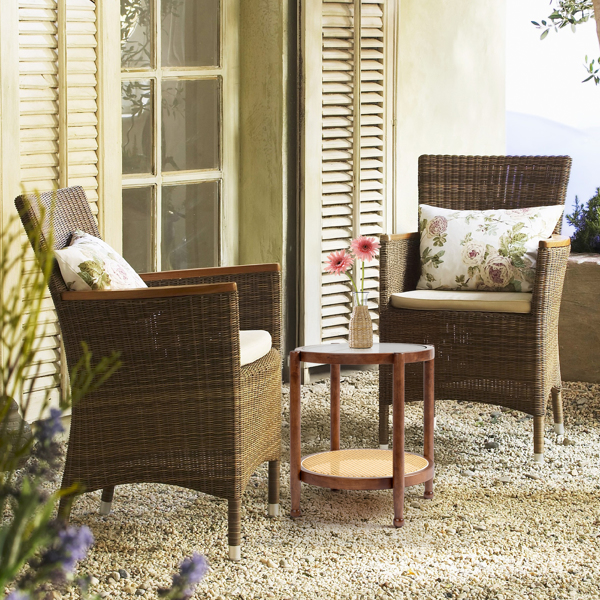 19.7in 双层 胡桃色 庭院木边桌 玻璃 橡胶木 PE藤-9